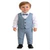 Hularka Baby Boys Clothes Toddler Gentleman Outfit Formal Suit Bowtie Dress Shirt + Vest + Pants 4 Pieces Set Y Light Blue 18-24 Months view 1