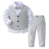 Hularka Baby Boys Clothes Toddler Gentleman Outfit Formal Suit Bowtie Dress Shirt + Vest + Pants 4 Pieces Set Y Grey 18-24 Months view 3