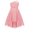 Duoremi Kids Girls One-Shoulder Flower Dress High Low Hem Ball Gown Wedding Evening Dresses 01 Pink 12 Years view 1
