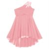 Duoremi Kids Girls One-Shoulder Flower Dress High Low Hem Ball Gown Wedding Evening Dresses 01 Pink 12 Years view 3