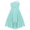 Duoremi Kids Girls One-Shoulder Flower Dress High Low Hem Ball Gown Wedding Evening Dresses 01 Mint Green 16 Years view 1