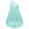 Duoremi Kids Girls One-Shoulder Flower Dress High Low Hem Ball Gown Wedding Evening Dresses 01 Mint Green 16 Years view 2