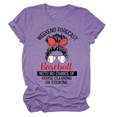 ARTECE Weekend Forecast Baseball With No Chance Of House Cleaning Shirt Women Funny Baseball Mom Tee Tops Baseball Lover Gift Purple