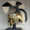Brass Greek Corinthian Helmet with Black & White Plume | Ancient Warrior Hoplite Helmet for Cosplay, LARP, Reenactment & Collectible Display | Medieval Armor by Active Industries.