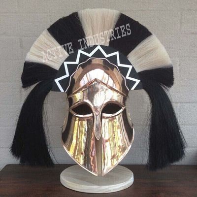 Greek Corinthian Ancient Helmet with Black and White Plume Copper Finish Armor Halloween Helmet Free Wooden Stand