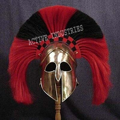 Greek Corinthian Helmet Athenian Spartan Greek Hoplite Helmet Black and Red Plume Helmet with Leather Liner Copper Antique