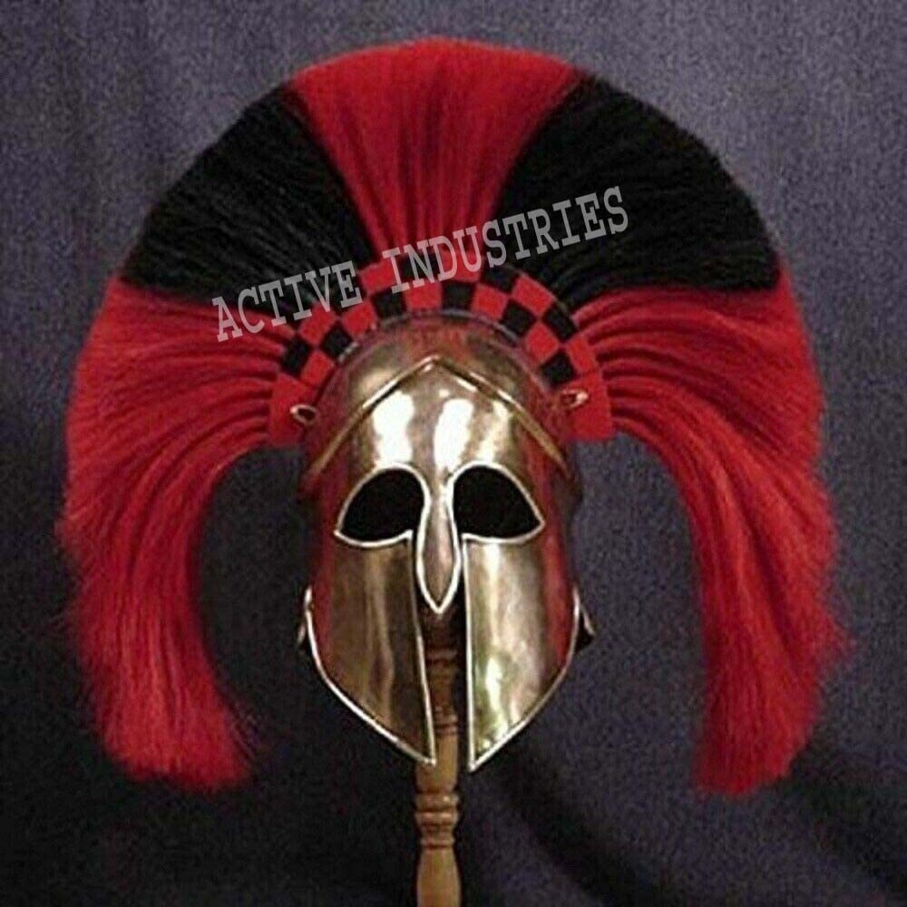 Greek Corinthian Helmet Athenian Spartan Greek Hoplite Helmet Black and Red Plume Helmet with Leather Liner Copper Antique