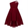 Duoremi Kids Girls One-Shoulder Flower Dress High Low Hem Ball Gown Wedding Evening Dresses 01 Burgundy 10 Years view 1