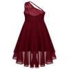 Duoremi Kids Girls One-Shoulder Flower Dress High Low Hem Ball Gown Wedding Evening Dresses 01 Burgundy 10 Years view 2