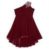 Duoremi Kids Girls One-Shoulder Flower Dress High Low Hem Ball Gown Wedding Evening Dresses 01 Burgundy 10 Years view 3