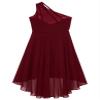 Duoremi Kids Girls One-Shoulder Flower Dress High Low Hem Ball Gown Wedding Evening Dresses 01 Burgundy 10 Years view 4