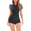 Rashguard Swimsuits for Women: Short Sleeve Rash Guard UV Protection Swimwear Surfing Athletic Wetsuit Burkini Swim Shirts Bikini One Piece Bathing Suit UPF 50 Black Unitard Pink + Blue Floral X-Large view 2