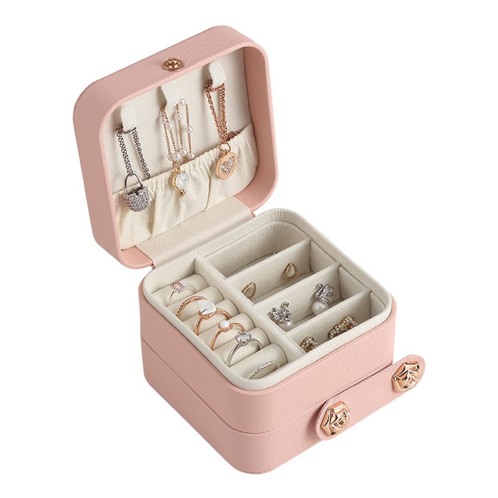 ArtsPavilion Travel Jewelry Box Small Jewelry Organizer Portable Jewelry Case for Ring Pendant Earring Necklace Bracelet Organizer Storage Holder Boxes Pink