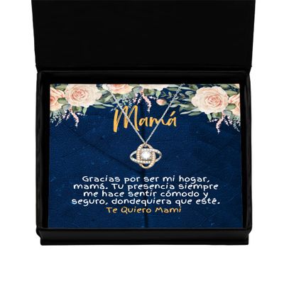 Collar para mama | Gracias por ser mi hogar. Tu presencia siempre me hace sentir comodo - Regalo para madres nudo de amor de color oro