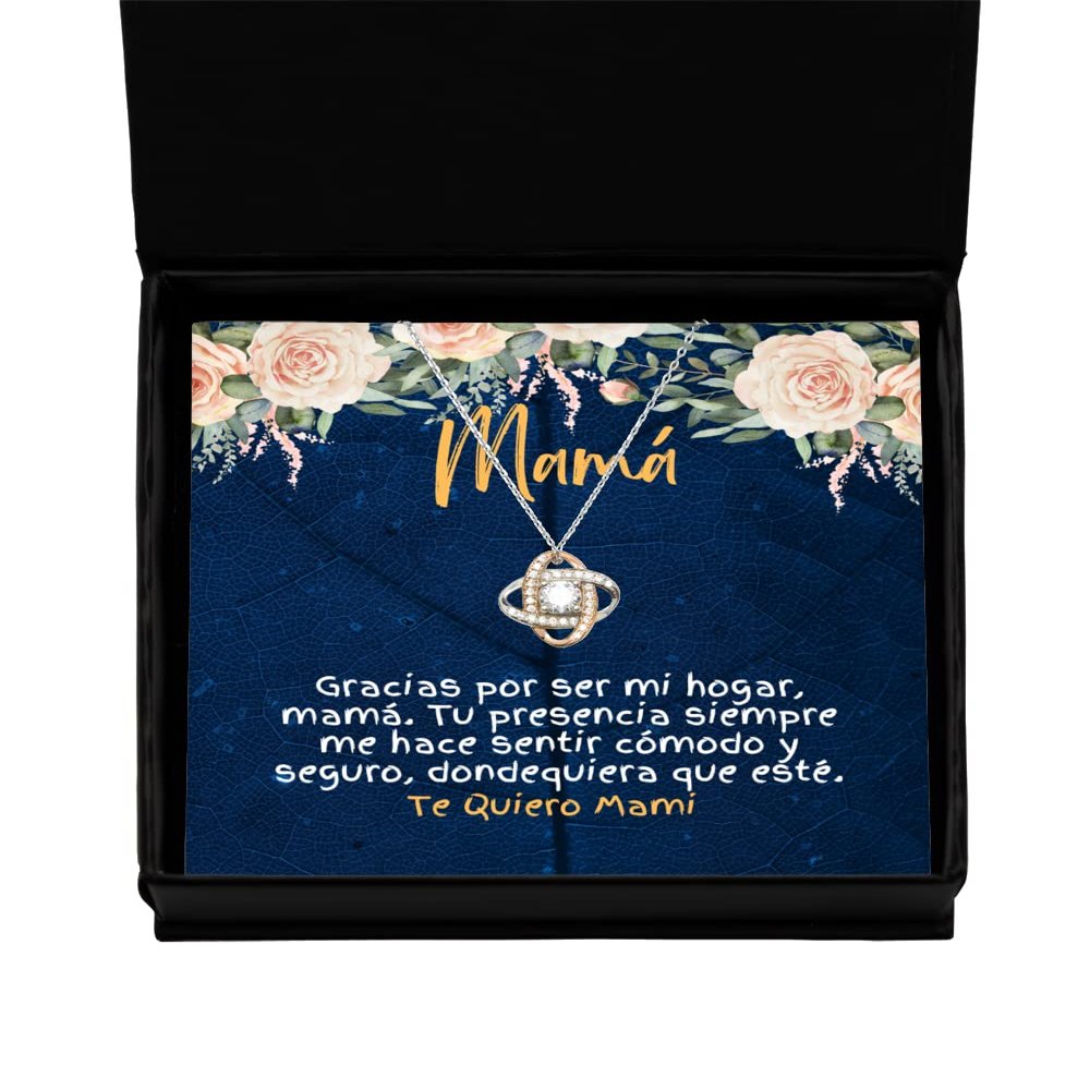 Collar para mama | Gracias por ser mi hogar. Tu presencia siempre me hace sentir comodo - Regalo para madres nudo de amor de color oro