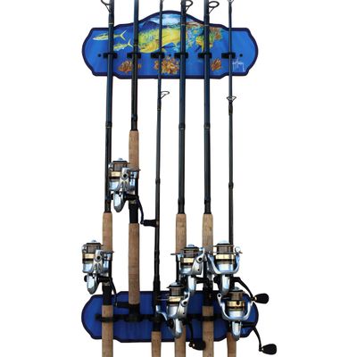 Rush Creek Creations Guy Harvey Mahi Fishing Wall Storage Rack 6 Rod Holder - Durable Multi-Colored Rod Rack, Large