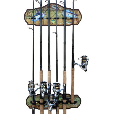 Rush Creek Creations Guy Harvey Durable Ancient World Map Fishing Wall Storage Rack 6 Rod Holder, Multi Color, Large