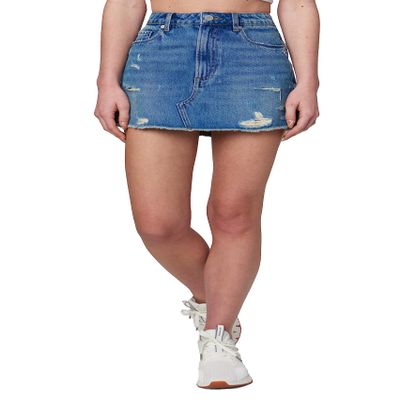 [BLANKNYC] Womens Luxury Clothing Sustainable Denim Distressed Five Pockets Mini Skirt, Comfortable & Stylish, Eye Opener, 26