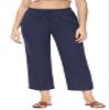Soojun Women's Linen Blend Drawstring Wide Leg Cropped Pant, Navy, XX-Large view 1