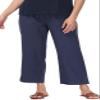 Soojun Women's Linen Blend Drawstring Wide Leg Cropped Pant, Navy, XX-Large view 2