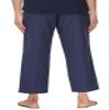 Soojun Women's Linen Blend Drawstring Wide Leg Cropped Pant, Navy, XX-Large view 3