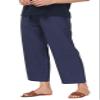 Soojun Women's Linen Blend Drawstring Wide Leg Cropped Pant, Navy, XX-Large view 4