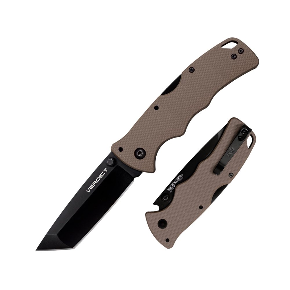 Cold Steel Verdict 3" AUS10A Tanto Point Blade 4.25" G-10 FDE Handle Everyday Carry Tactical Folding Knife with Tri-Ad Lock