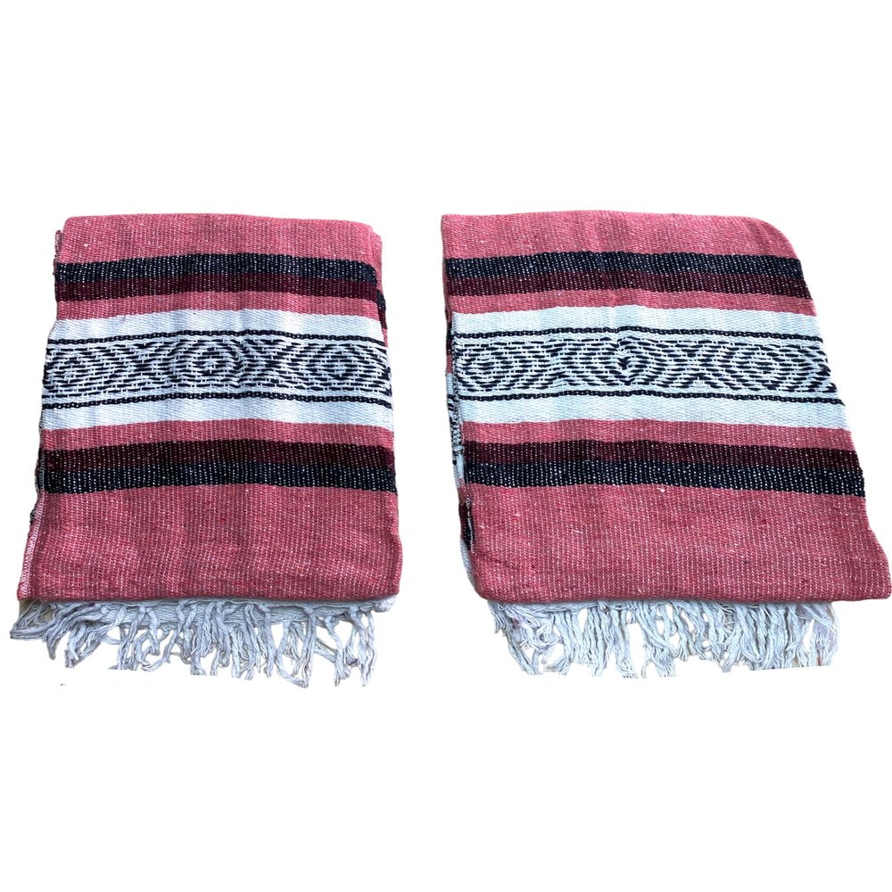 Yoga Blanket Set of Two , Outdoor Blanket , 72" X 52" , Camping Blanket , Made in Mexico , Camping , Yoga , Patio Blanket , Pink & Burgundy