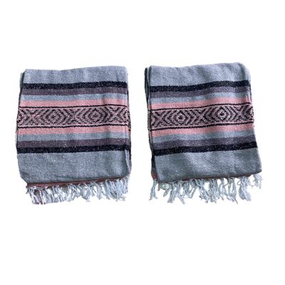 Yoga Blanket Set of Two , Outdoor Blanket , 72" X 52" , Camping Blanket , Made in Mexico , Camping , Yoga , Patio Blanket , Pink - Gray
