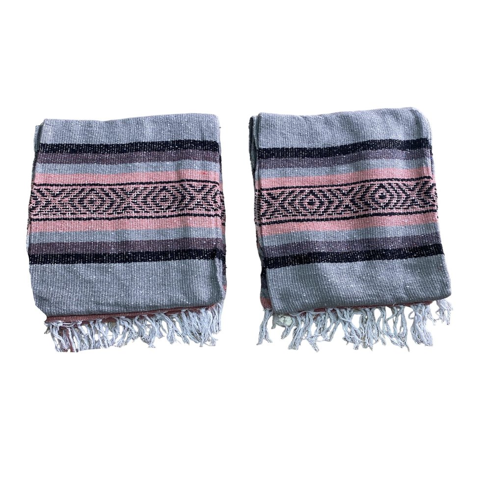 Yoga Blanket Set of Two , Outdoor Blanket , 72" X 52" , Camping Blanket , Made in Mexico , Camping , Yoga , Patio Blanket , Pink - Gray