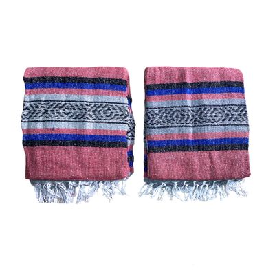Yoga Blanket Set of Two , Outdoor Blanket , 72" X 52" , Camping Blanket , Made in Mexico , Pink -Blue Camping , Yoga , Patio Blanket