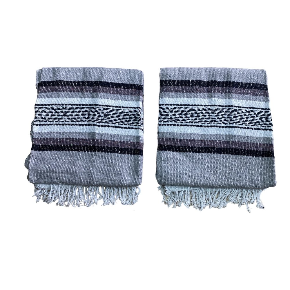 Yoga Blanket Set of Two , Outdoor Blanket , 72" X 52" , Camping Blanket , Made in Mexico , Camping , Yoga , Patio Blanket , Gray