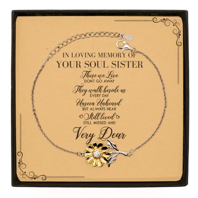in Loving Memory of Your Soul Sister Gifts Sunflower .925 Sterling Silver Bracelet, Loss of Soul Sister Gifts, Sympathy Gifts Soul Sister Message Card Loss of Loved One Rememberance Memorial Jewelry