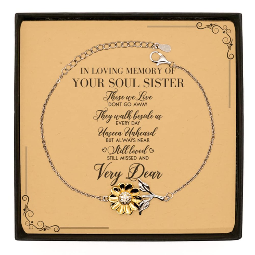 in Loving Memory of Your Soul Sister Gifts Sunflower .925 Sterling Silver Bracelet, Loss of Soul Sister Gifts, Sympathy Gifts Soul Sister Message Card Loss of Loved One Rememberance Memorial Jewelry