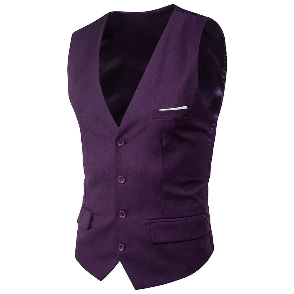 Maiyifu-GJ Men's V-Neck Sleeveless Jacket Casual Business Suit Vests Formal Slim Fit Lightweight Waistcoat (Purple,X-Large)