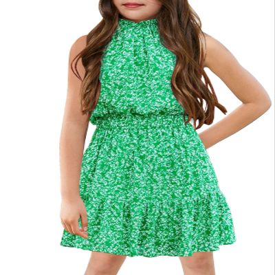 KunLunMen Floral Girls Big Kid Dresses Age 5-14 Years Kids Summer Outfits Casual Halter Sleeveless Cute Short Sun Dresses