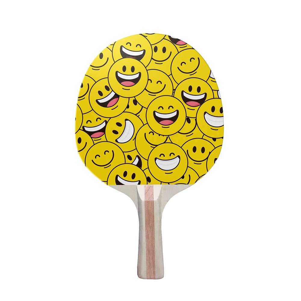 TigerTail Sports Happy Faces Colorful Design Ping Pong Paddle Premium 5 Ply Table Tennis Racket Black Back