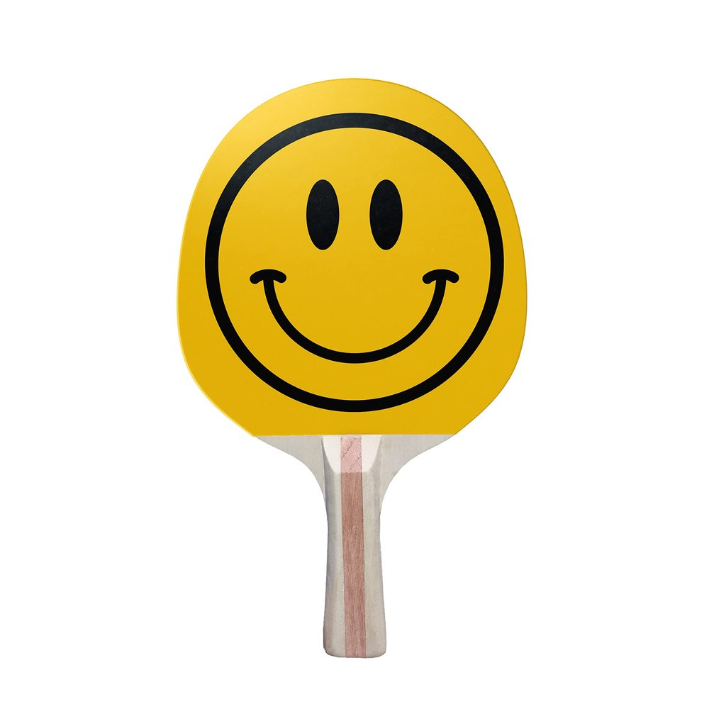 TigerTail Sports Happy Face Colorful Design Ping Pong Paddle Premium 5 Ply Black Back