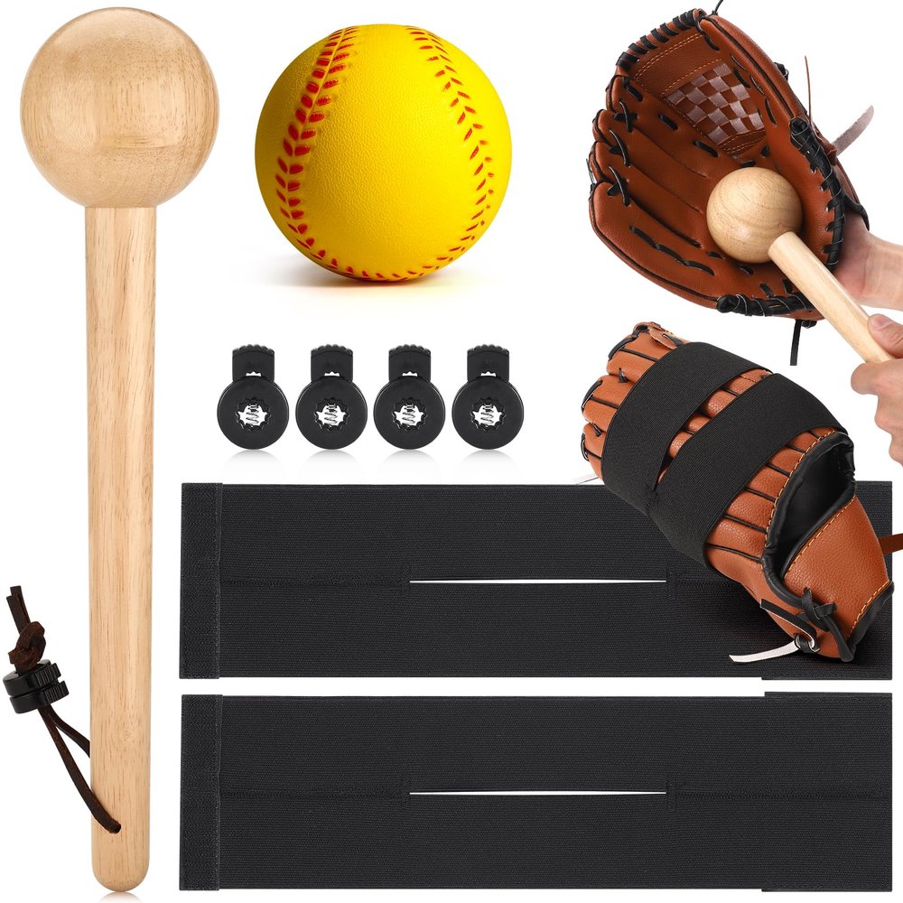 TOBWOLF 10PCS Baseball Glove Break in Kit for Adult Youth Catchers, Baseball Glove Mallet Baseball Mitts Shaper Wooden Baseballs Hammer, Softball Glove Wrap Band, Plastic Practice Ball & Glove Locks