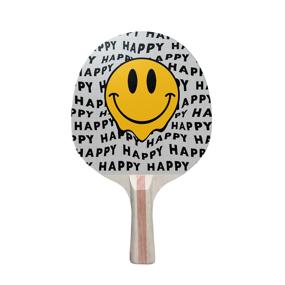 TigerTail Sports Happy Face Acid Design Ping Pong Paddle Premium 5 Ply Black and Colorful