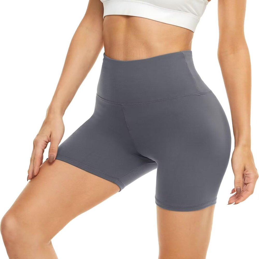 5 Biker Shorts for Women - High Waist Tummy Control Stretch Spandex Workout Yoga Running Gym Underwear, Grey, Plus Size