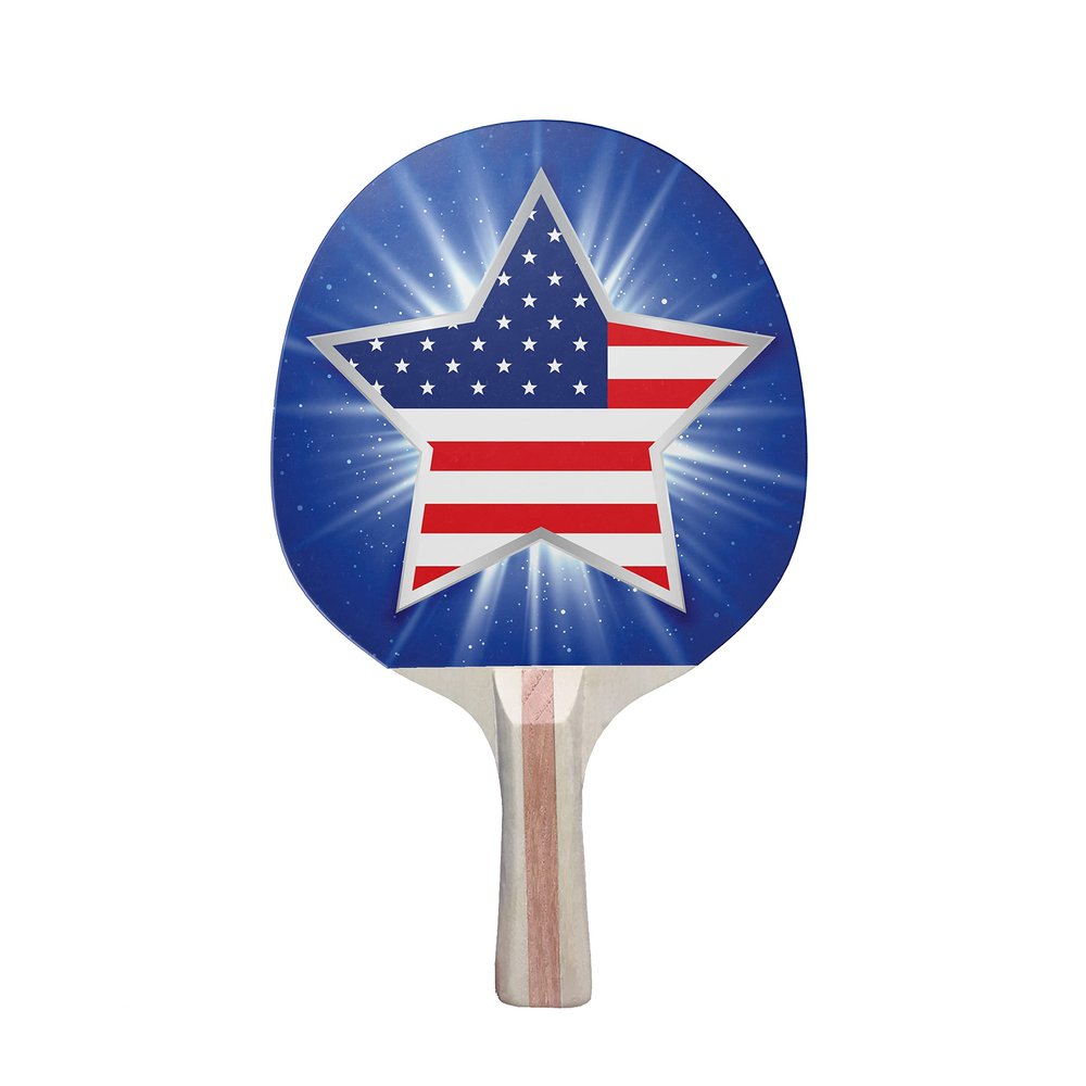 TigerTail Sports Star Flag Colorful Design Ping Pong Paddle, Premium 5 Ply Table Tennis Racket (Red on Back)