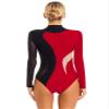 FEESHOW Women Ballet Dance Leotard Rhinestone Gymnastics Leotard Long Sleeve Turtleneck Bodysuit Tops Dancewear Costume Red Small view 2