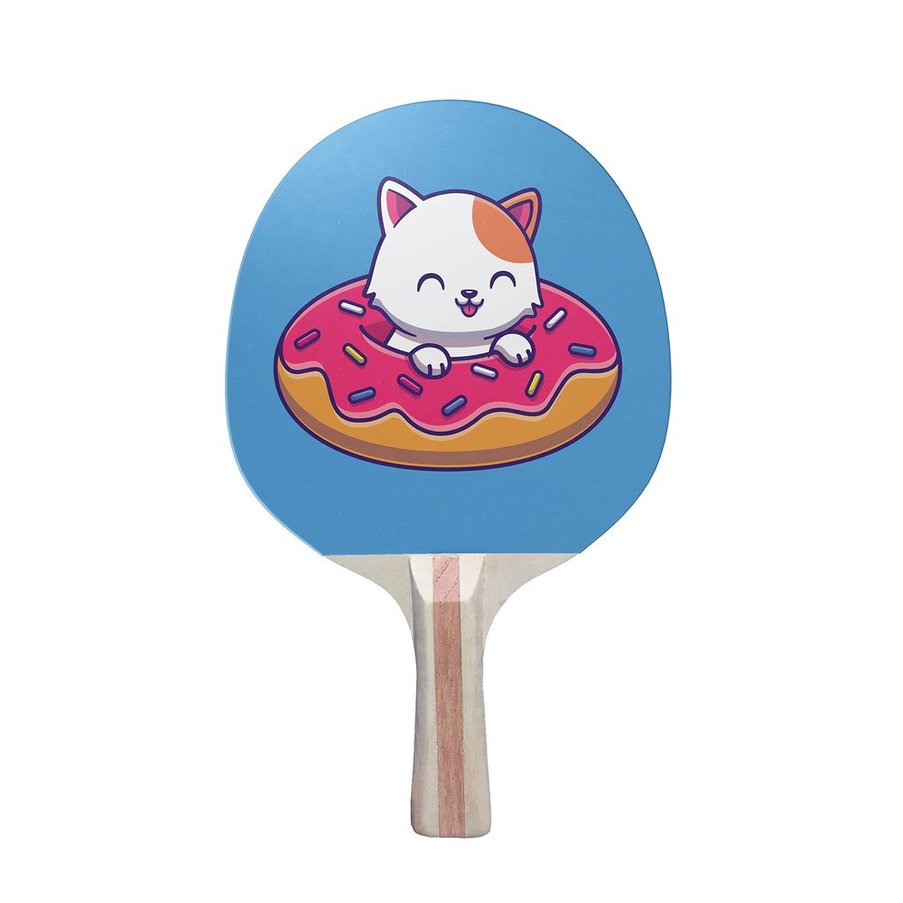 TigerTail Sports Design-Centric Cat Doughnut Ping Pong Paddle Premium 5 Ply Table Tennis Racket (Black on Back)