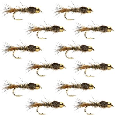 The Fly Fishing Place Tungsten Bead Head Gold Ribbed Hare's Ear Nymph Fly Fishing Flies - Set of 12 Flies Hook Size 14 - One Dozen