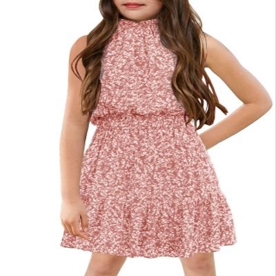 KunLunMen Floral Girls Dresses Age 5-14 Years Kids Summer Outfits Casual Halter Sleeveless Cute Short Sun Dresses