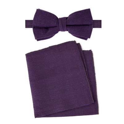 Spring Notion Men's Linen Blend Bow Tie and Pocket Square Handkerchief Hanky Set Plum