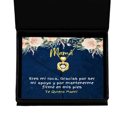 Pendiente para mami | Eres mi roca. Gracias por ser mi apoyo y por mantenerme firme en mis pies - Collar para madres nudo de corazon de color oro
