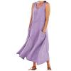 Maxi Dress for Women,2023 Spring Summer Cotton Linen Dress,Ladies Plus Size Boho Beach Flowy Long Dress,Casual Trendy Elegant Sleeveless Sundress for Holiday Resort WearD-Purple,5XL view 1