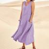Maxi Dress for Women,2023 Spring Summer Cotton Linen Dress,Ladies Plus Size Boho Beach Flowy Long Dress,Casual Trendy Elegant Sleeveless Sundress for Holiday Resort WearD-Purple,5XL view 2